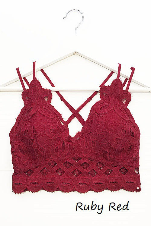 FLORAL LACE BRALETTE - RUBY RED