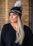 GREY CAMO KNIT BEANIE WITH POM