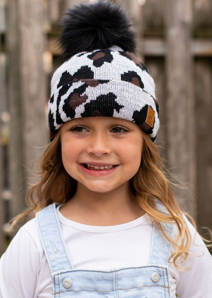 Black White Leopard Pom LV Beanie