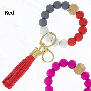 Color Silicone Beaded Key Ring Keychain - GREY/RED