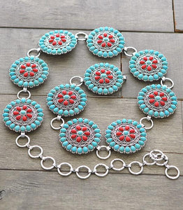 Western Semi Red Stone Turquoise Concho Belt