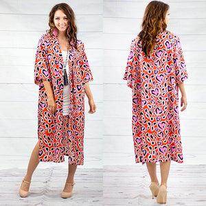 HEART PRINT DUSTER LONG - RED
