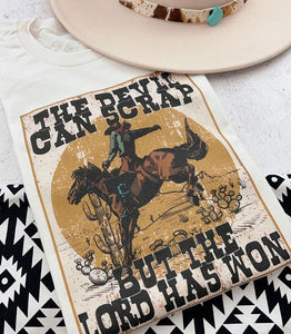 THE DEVIL CAN SCRAP BUT THE LORD HAS WON WESTERN TEE - VINTAGE WHITE
