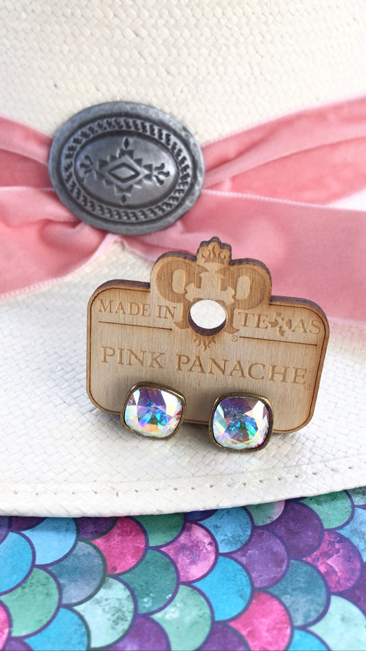 PINK PANACHE 10MM BRONZE AB CUSHION STUD EARRINGS - E509BAB