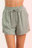 High-Waisted Frayed Hem Mini Shorts - Sage