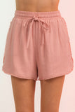 High-Waisted Frayed Hem Mini Shorts - Blush