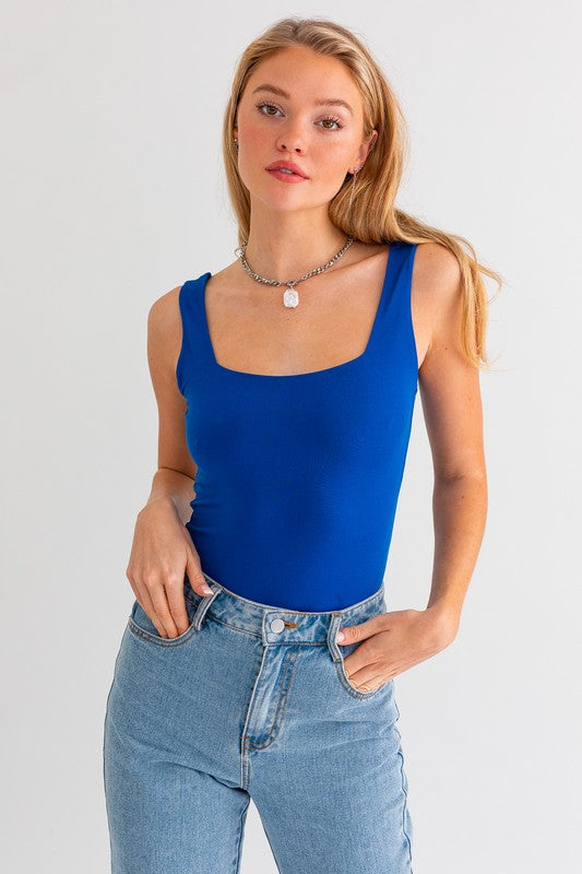 SQUARE NECK TANK BODYSUIT - ROYAL BLUE
