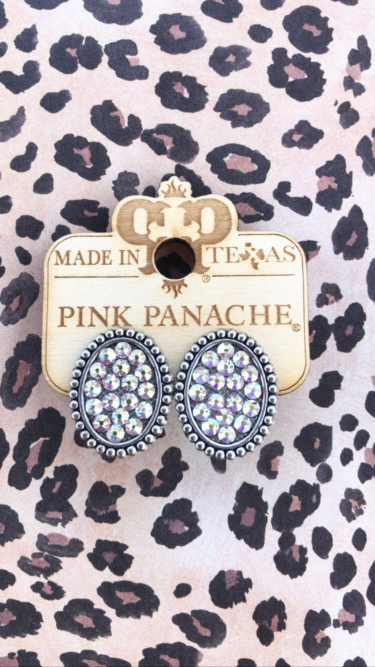 PINK PANCHE SILVER MINI OVAL POST EARRING - E420SAB