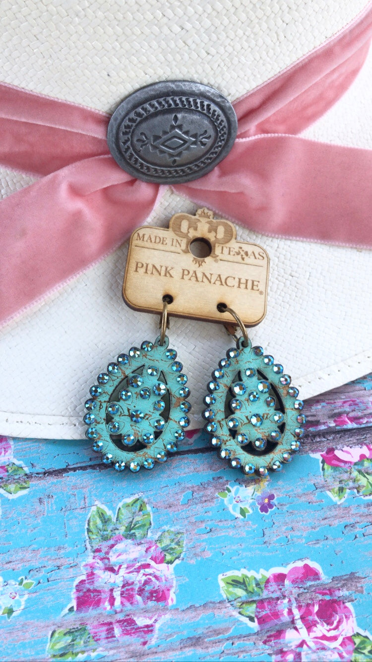PINK PANACHE TURQUOISE SMALL SANTA FE TEARDROP EARRINGS - 9TST