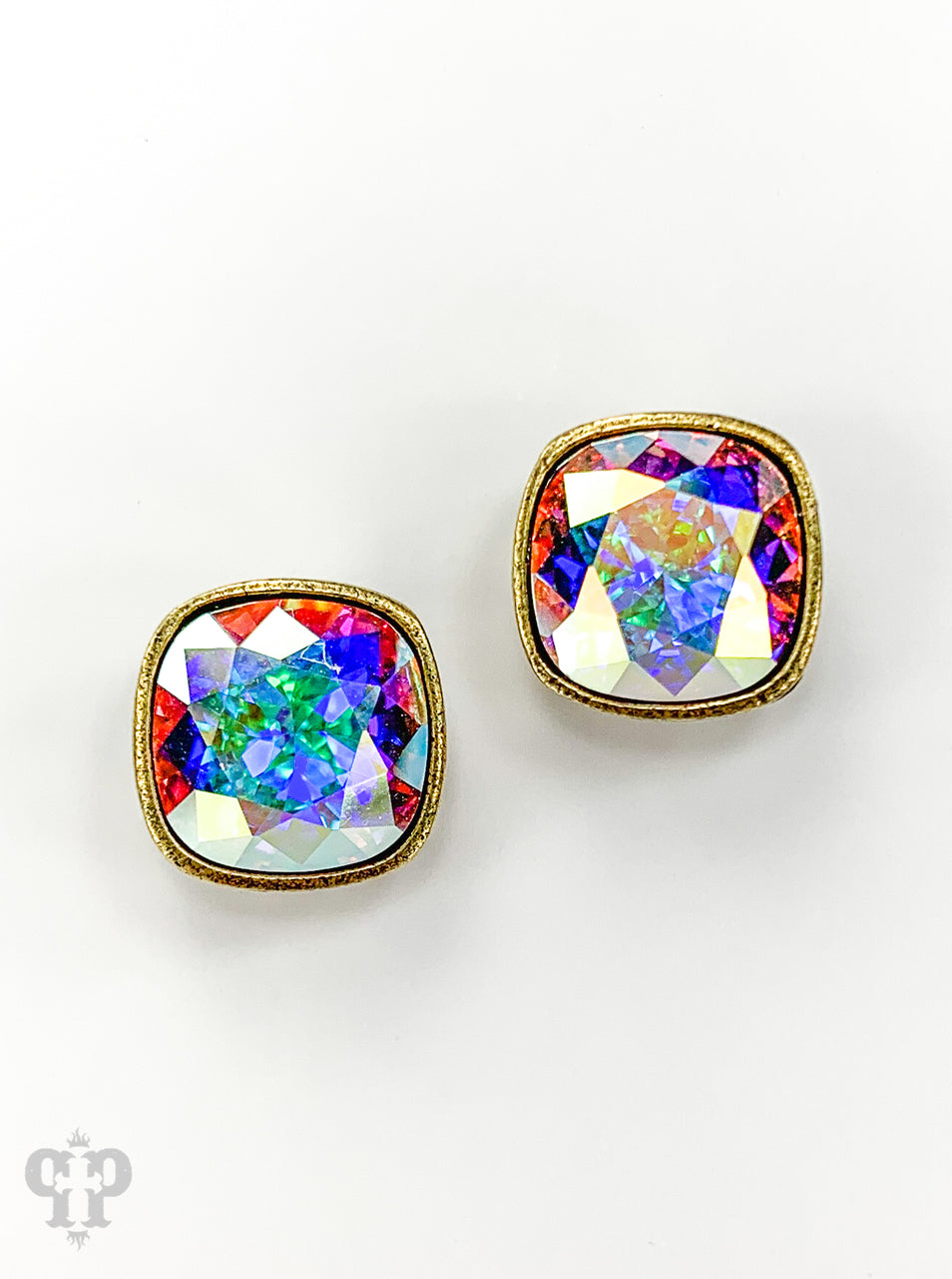PINK PANACHE 10MM BRONZE AB CUSHION STUD EARRINGS - E509BAB
