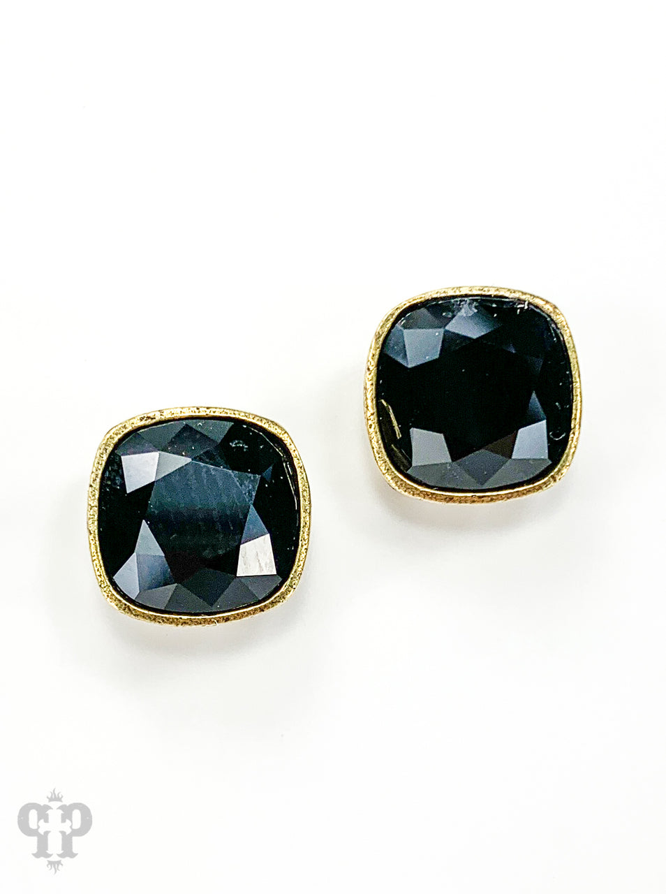 PINK PANACHE 10MM BRONZE BLACK CUSHION STUDS - E509BBL