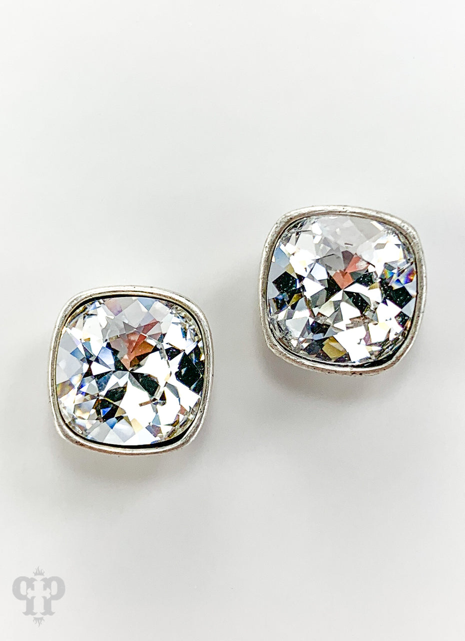 PINK PANACHE 10MM CLEAR CUSHION STUD EARRINGS - E509SCL