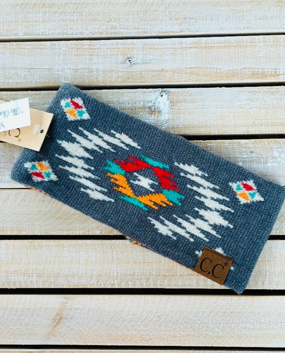 Aztec Patterned Head Wrap - Dark Grey