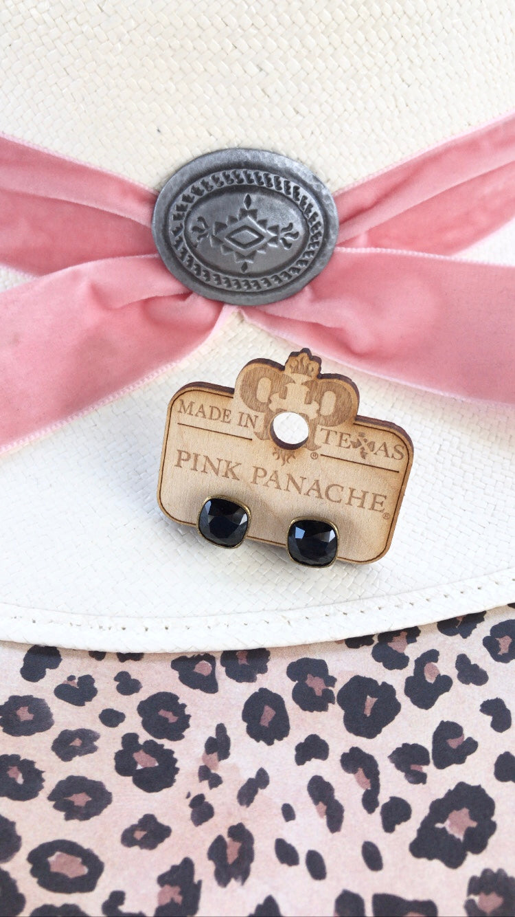 PINK PANACHE 12MM BLACK CRYSTAL BRONZE STUDS - E448BBL