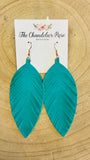 Genuine Leather Leaf Earrings - Turquoise