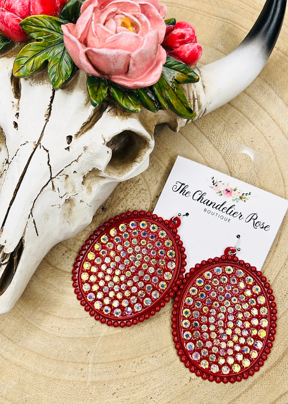 Red with AB Stone Oval Earrings