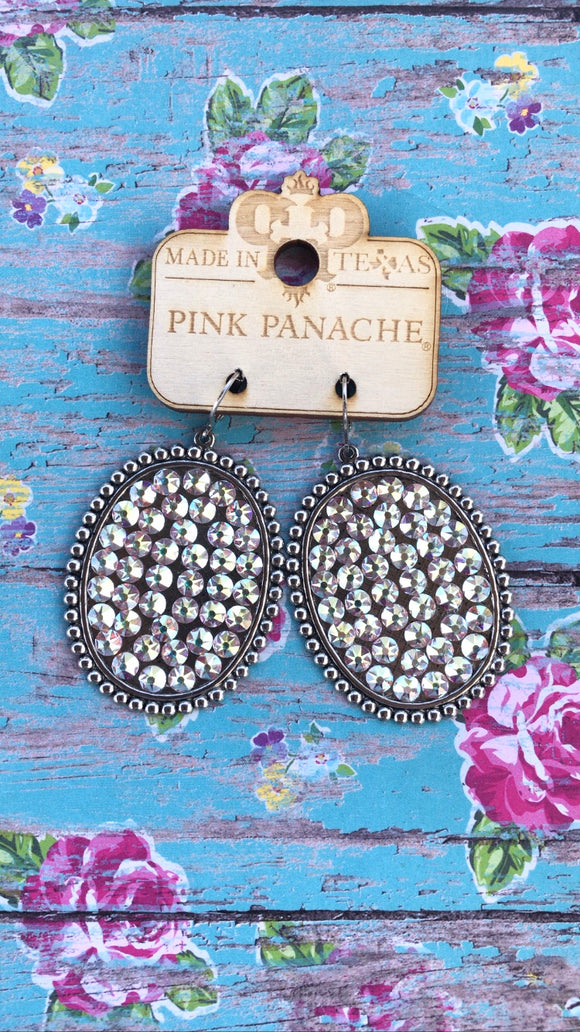 PINK PANCHE SILVER OVAL AB CRYSTAL EARRINGS - 1SAB