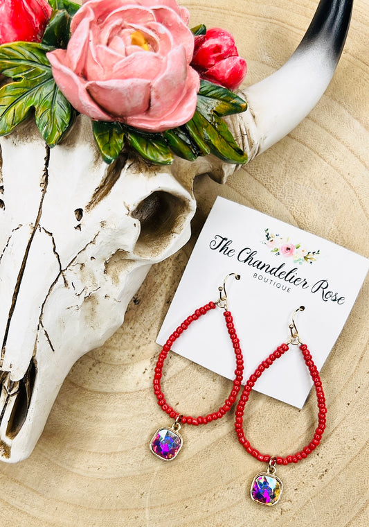 Red Tear Drop Single AB Stud Earrings