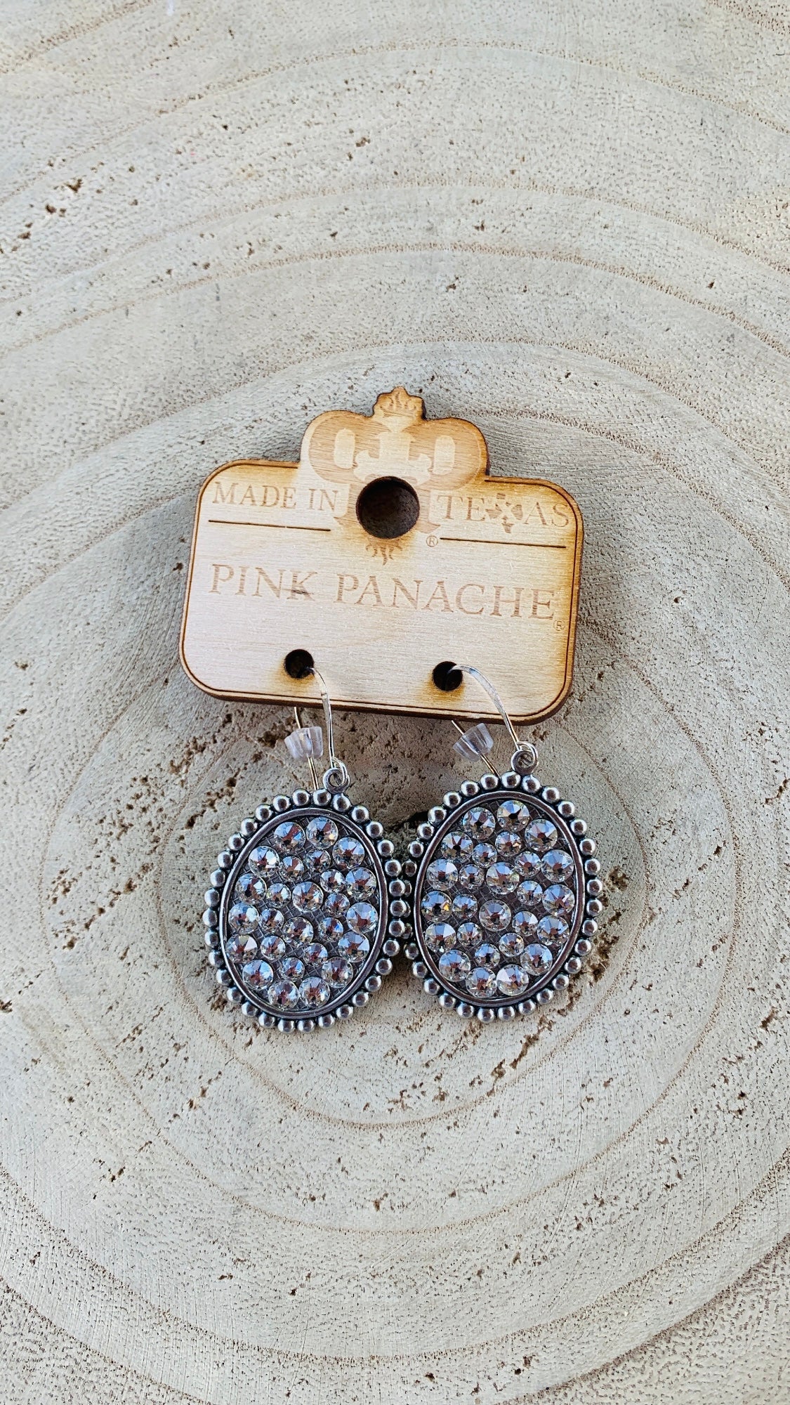 PINK PANACHE SILVER SMALL OVAL CLEAR CRYSTAL EARRING - 10SCL