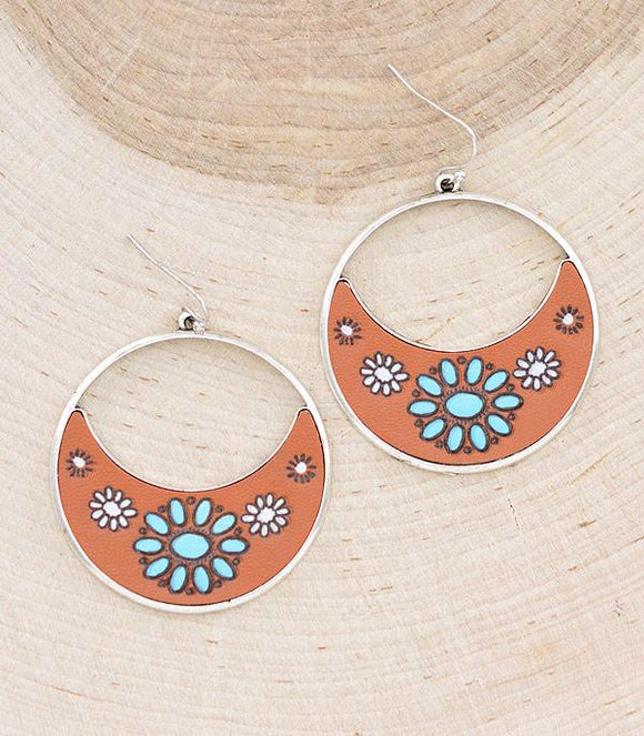 WESTERN CONCHO LEATHER EARRINGS