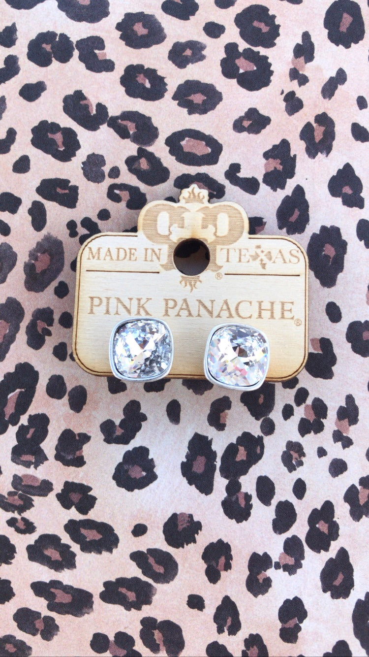 PINK PANACHE 12MM CLEAR SILVER POST STUDS - E448SCL
