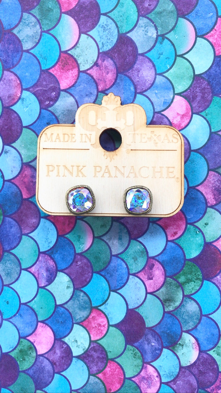 PINK PANACHE BRONZE AB CUSHION CUT STUDS 8MM - E540BAB