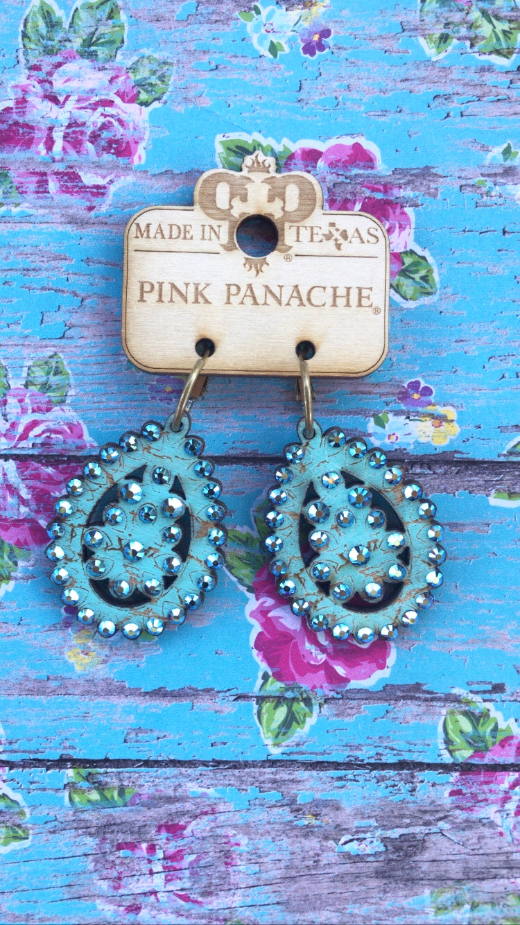 PINK PANACHE TURQUOISE SMALL SANTA FE TEARDROP EARRINGS - 9TST