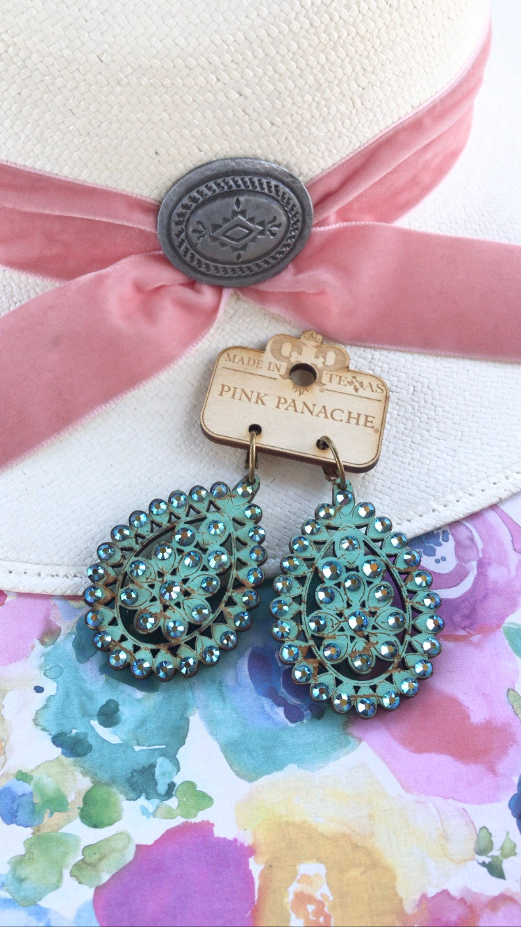 PINK PANACHE TURQUOISE CRACKLE WOOD SANTE FE EARRINGS - 53TST