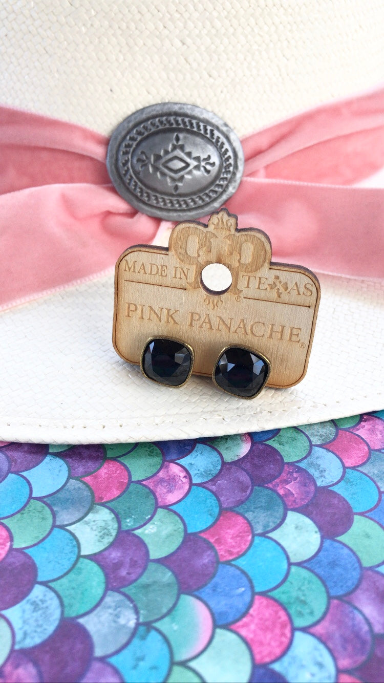 PINK PANACHE 10MM BRONZE BLACK CUSHION STUDS - E509BBL