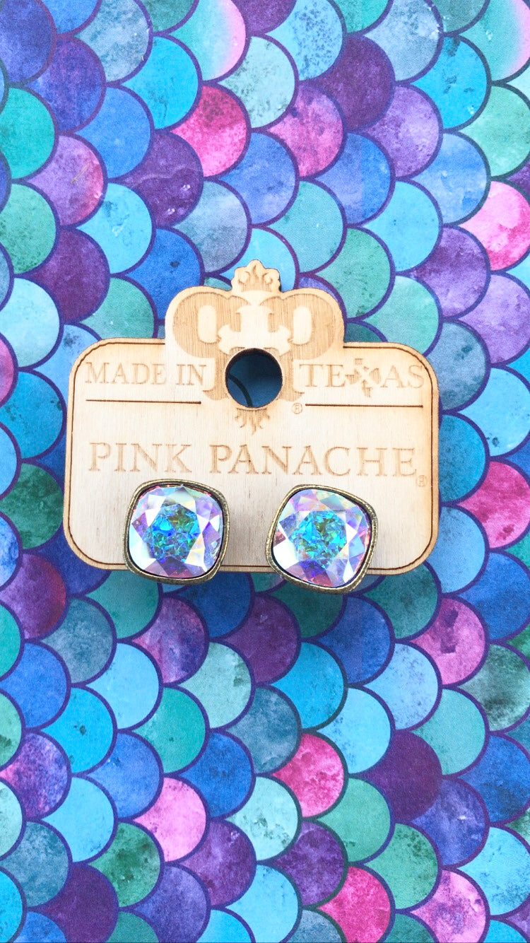 PINK PANACHE 10MM BRONZE AB CUSHION STUD EARRINGS - E509BAB