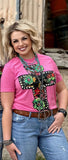 BLACK FLORAL CROSS TEE - CHARITY PINK
