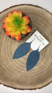 Genuine Leather Leaf Earrings - DENIM