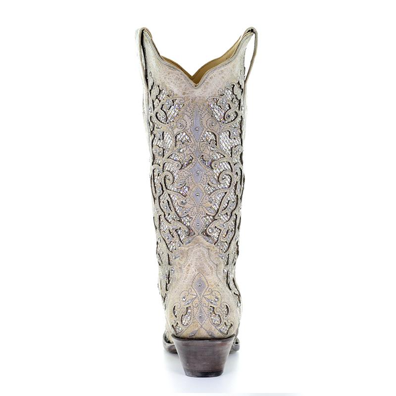 Corral Ladies Martina White Glitter Inlay Crystals Wedding Boots A3322