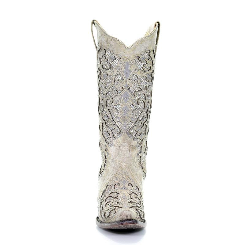 Corral Ladies Martina White Glitter Inlay Crystals Wedding Boots A3322