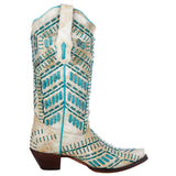 CORRAL WOMEN'S WHITE/TURQUOISE EMBROIDERED BOOT A4075