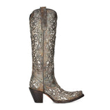 CORRAL WOMEN'S BROWN DISTRESSED GLITTER INLAY SNIP TOE BOOT - A4346