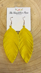 Genuine Leather Leaf Earrings - Canary