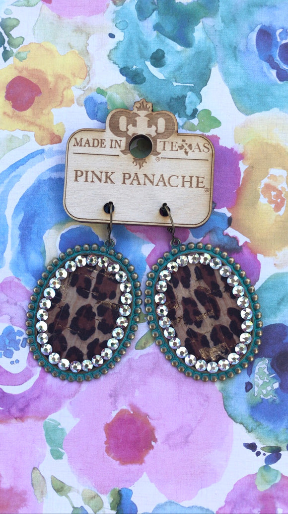 PINK PANCHE BRONZE TURQOUISE OVAL AB CRYSTAL EARRINGS - TABLE
