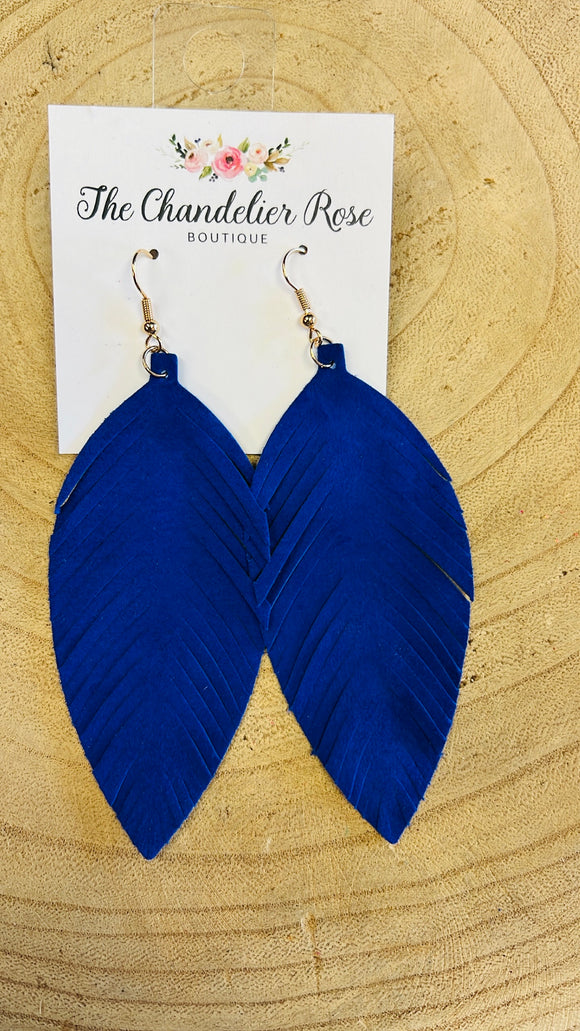 Genuine Leather Leaf Earrings - BLUE