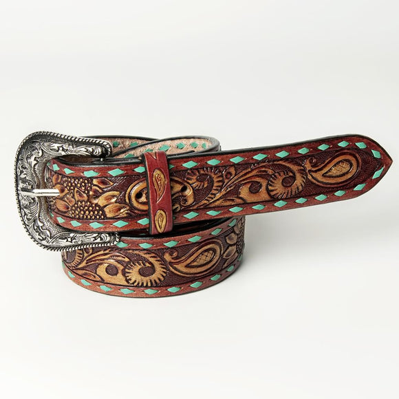 American Darling Leather Tooled Belt - ADBLF115