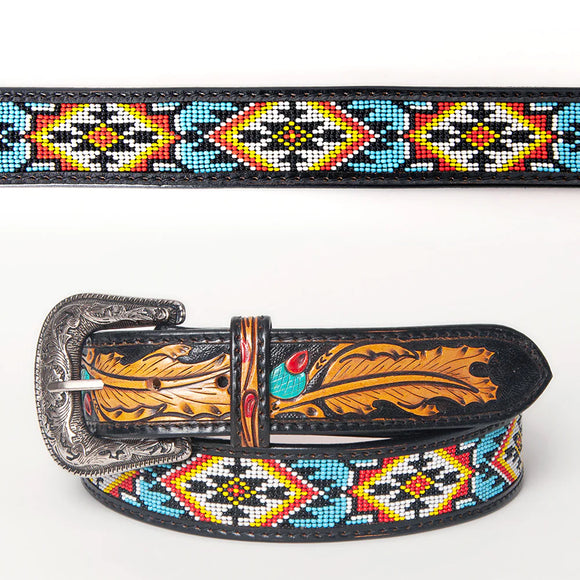 AMERICAN DARLING LEATHER TOOLED AND BEADED BELT - ADBLF147