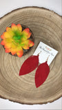 Genuine Leather Leaf Earrings - RED