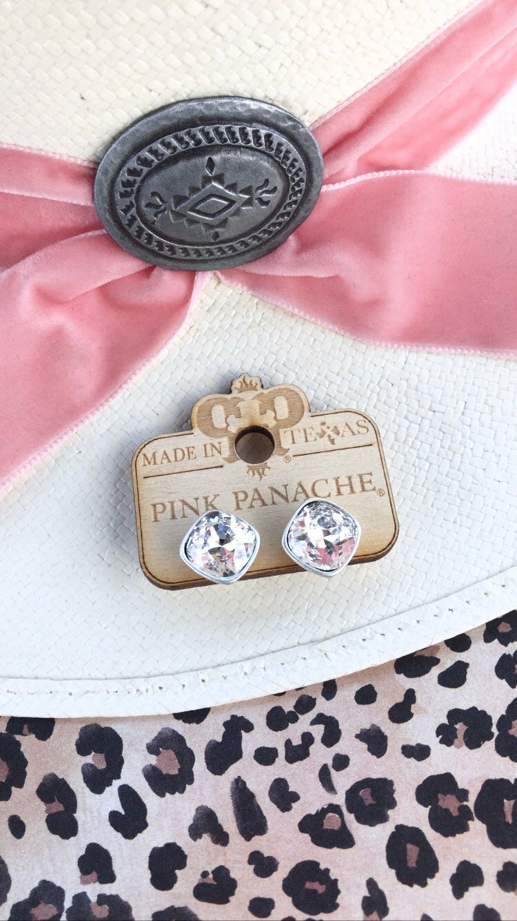 PINK PANACHE 12MM CLEAR SILVER POST STUDS - E448SCL