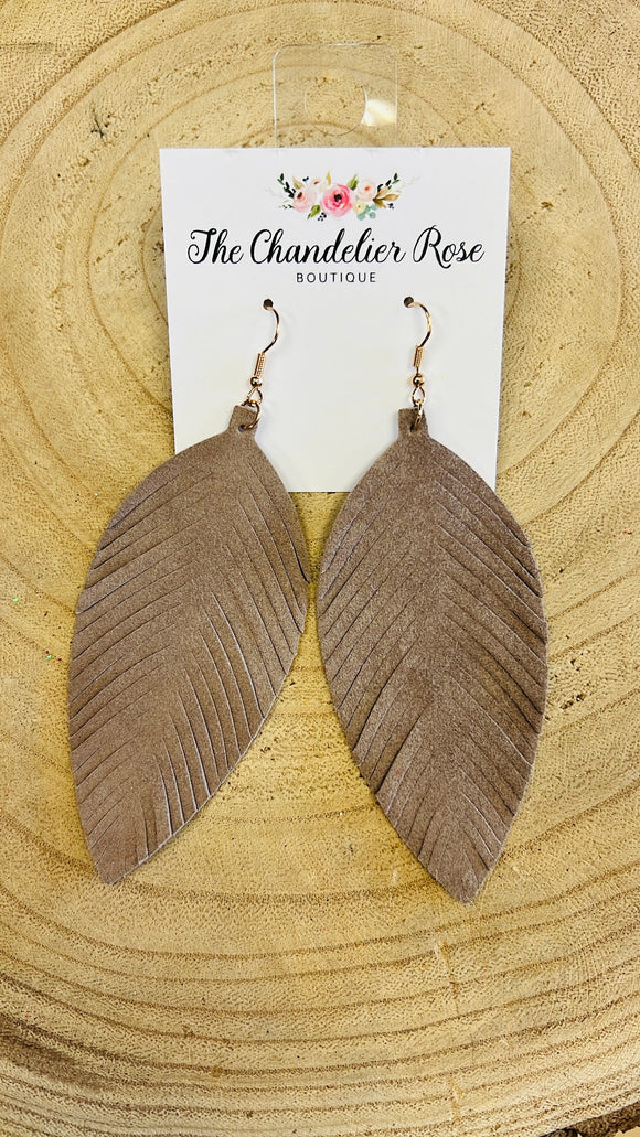 Genuine Leather Leaf Earrings - MOCHA