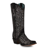 CORRAL WOMEN'S BLACK OVERLAY & EMBROIDER SNIP TOE BOOTS - C3776