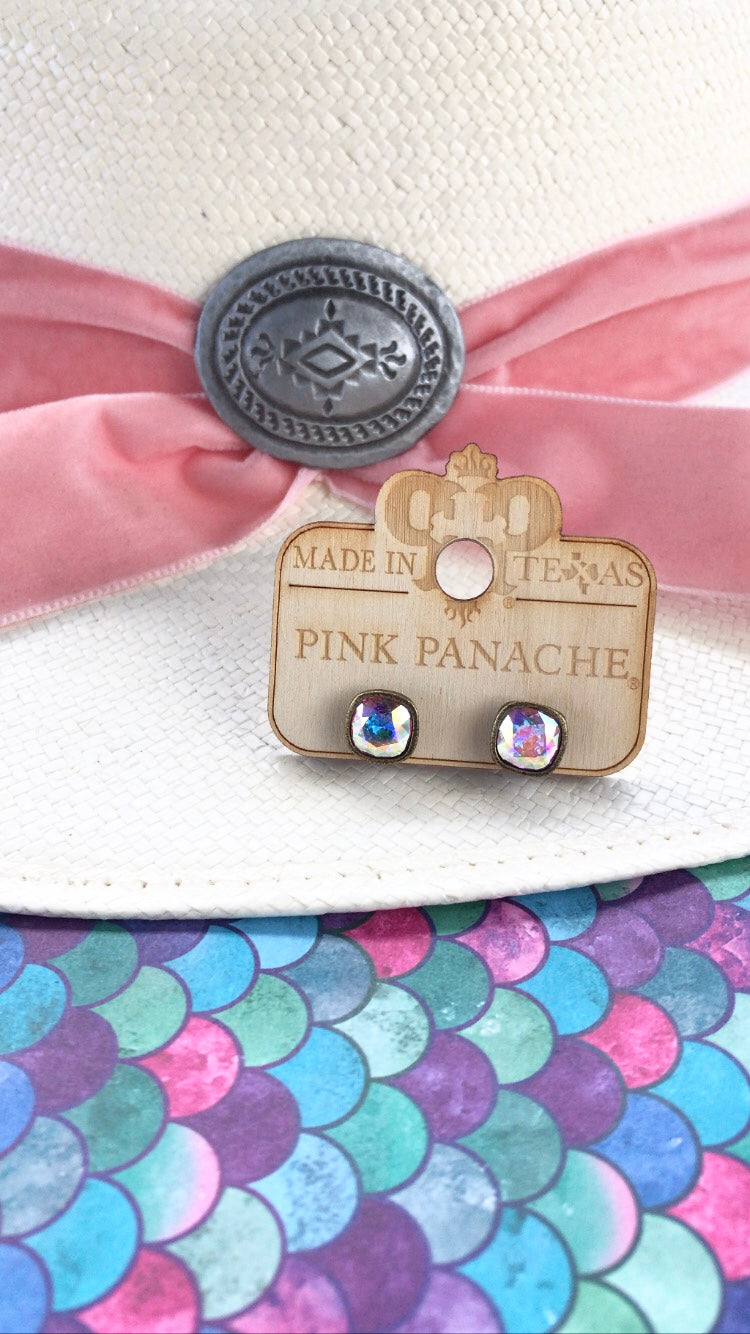 PINK PANACHE BRONZE AB CUSHION CUT STUDS 8MM - E540BAB