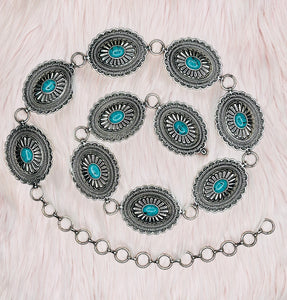 WESTERN SILVER TURQUOISE STUD CENTER CONCHO BELT