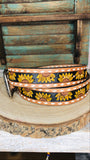 American Darling Leather Tooled Sunflower Belt - ADBLF102