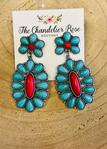 TURQUOISE BLOSSOM EARRINGS - Turquoise/Red