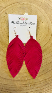 Genuine Leather Leaf Earrings - FUCHSIA